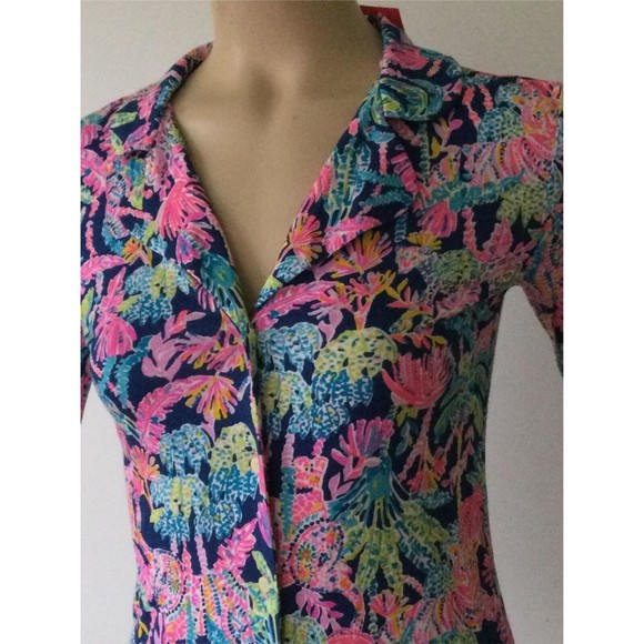 NEW LILLY PULITZER Oyster Bay Navy PJ Knit Button Up Long Sleeve Top (Size XXS) - Picture 5 of 12